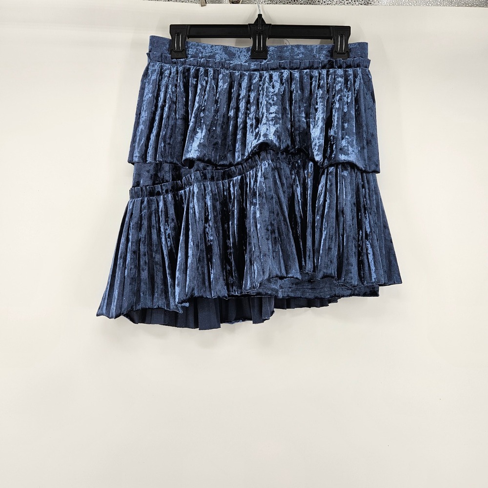 Y2K Listicle Navy Blue Crushed Velvet Asymmetrical Mini Skirt Ruffle Large Fairy
